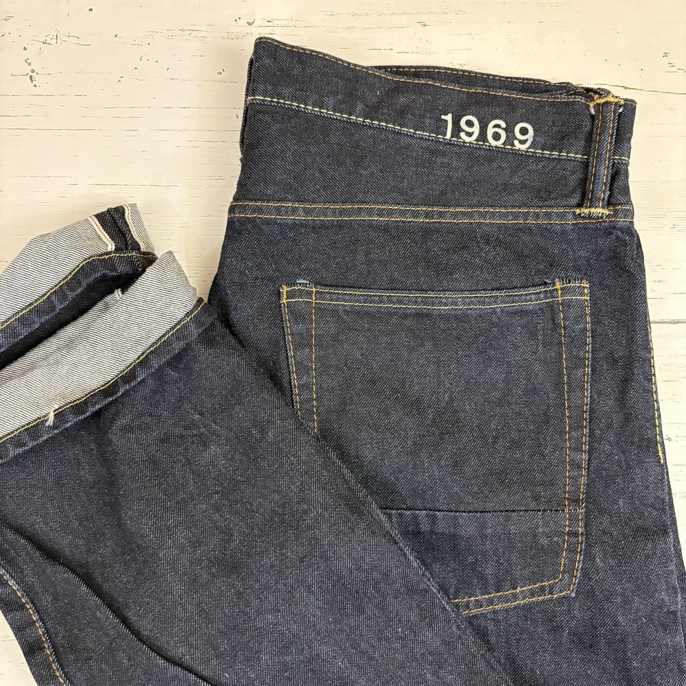 Gap 1969 Skinny Selvedge Jeans Mens 34x30 Blue Denim Resin Rinse Zip Fly